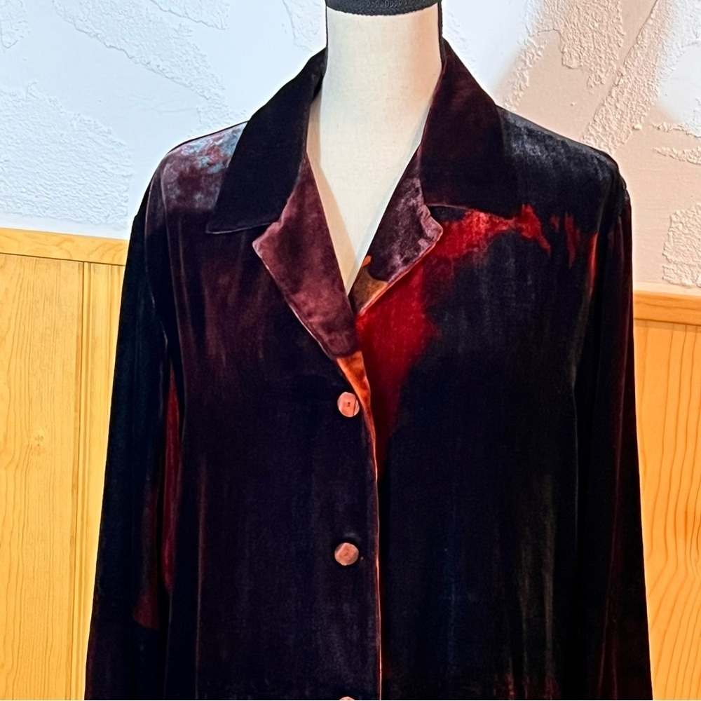 Vintage Harari Maroon Burnout Velvet Duster/Coat Sz-L - Picture 2 of 8